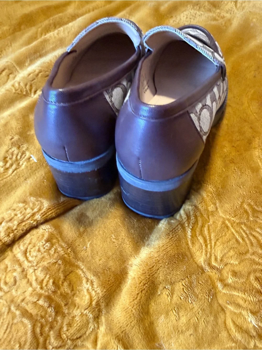 Coach Beige Signature Canvas Penny Loafers with Brown Trim